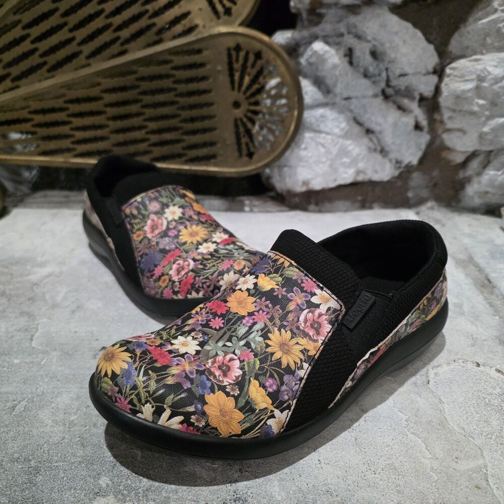 Alegria by PG Lite Due 420 Women's Leather Slip-On Comfort Wedge Shoes Floral 7